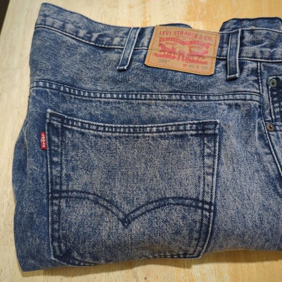 Levis Mens 569 Light Blue Acid Wash Relaxed Straight Fit Jeans W 40 L 30 - Picture 14 of 14